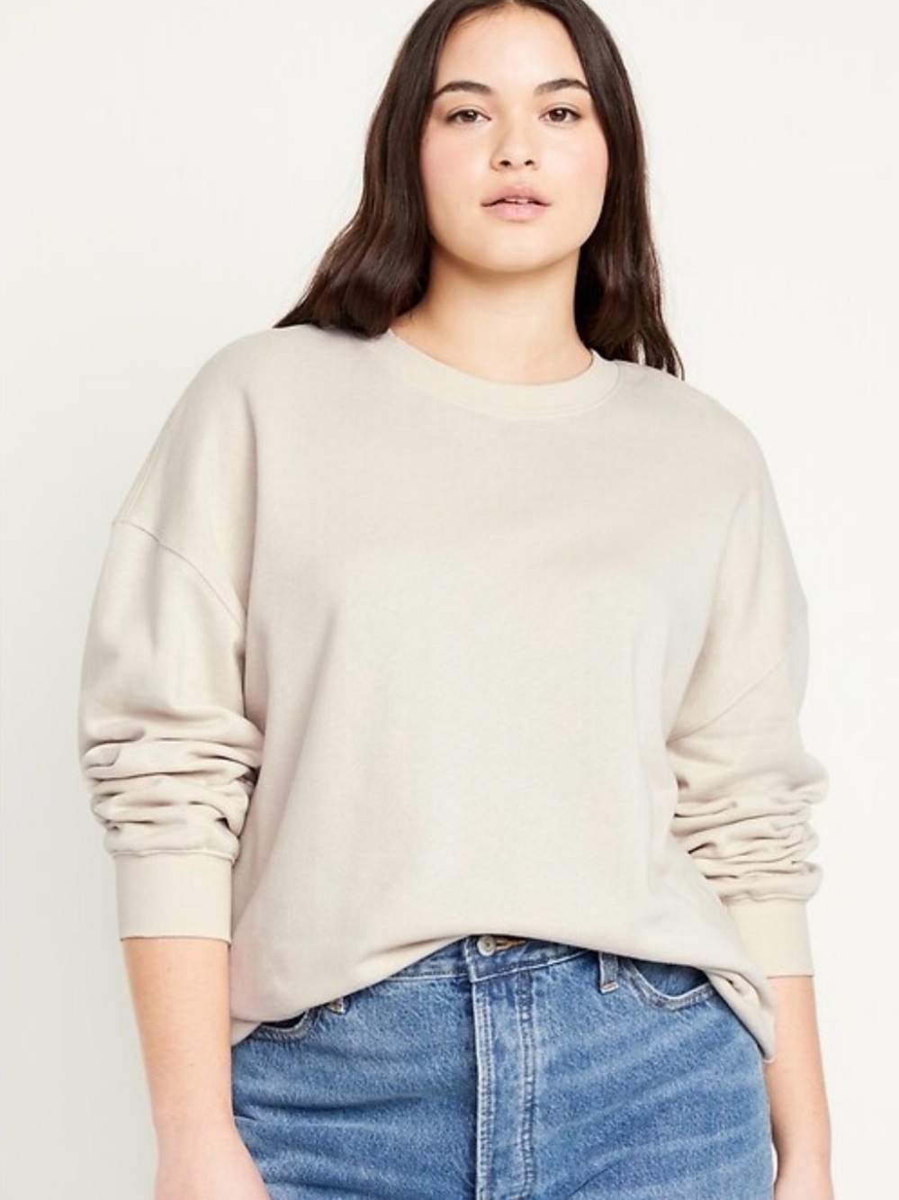 Old Navy Women's SoComfy Oversized Crewneck Sweater - Beige